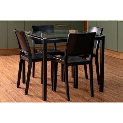 Conjunto Mesa Sala Jantar Reno Com Tampo De Vidro 90x90cm E 4 Cadeiras Hydra Plus Preto Kappesberg