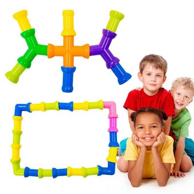 Brinquedo De Montar Interativo Plástico Blocos Infantil Coloridos Tubos Pequenos Canos Encaixar Com 72 Peças