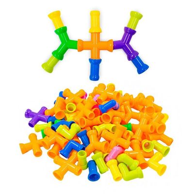 Brinquedo De Montar Interativo Plástico Blocos Infantil Coloridos Tubos Pequenos Canos Encaixar Com 72 Peças