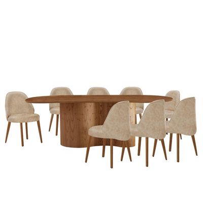 Mesa De Jantar Suiça 220cm Madeira Tampo Laminado Orgânico Milano / Imbuia Nat.