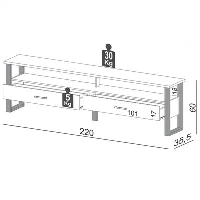 Rack Para Até 65 Pol. Estilo Industrial 2 Gavetas F43 Freijó-preto Fosco - Pradel
