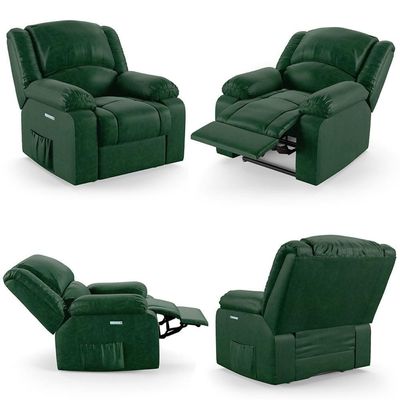 Poltrona Do Papai Reclinável Pietra Elétrica Led Fh9 Pu Verde Musgo - Mpozenato