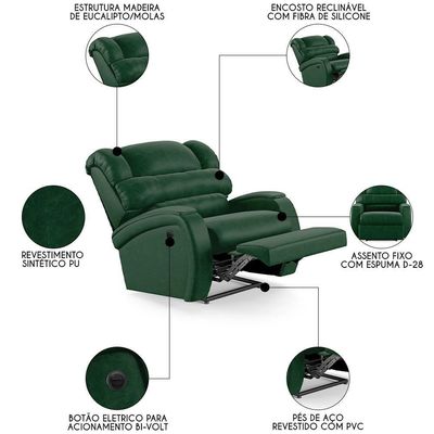Poltrona Do Papai Reclinável Kalie Power Elétrica Fh9 Pu Verde Musgo - Mpozenato