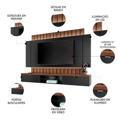 Painel 70 Pol 219cm Bancada Suspensa Illuna H01 Off-castanho - Mpozenato