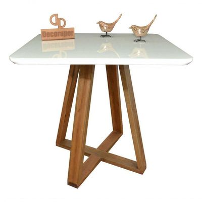 Mesa Jantar Base X Tampo Retangular Laca Com Vidro 100x70cm Branco
