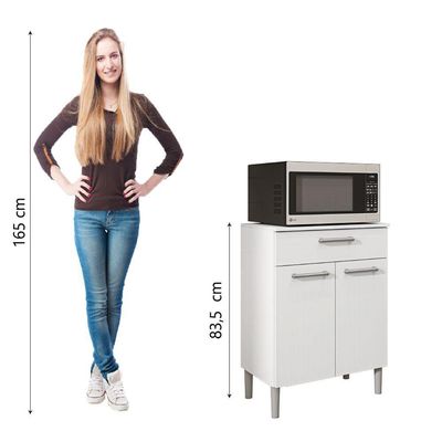 Armário De Cozinha Balcão Multiuso Para Micro Ondas Com Gaveta Diamante Branco Kit's Paraná Branco