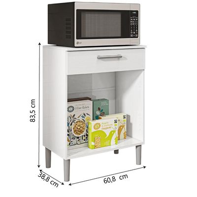Armário De Cozinha Balcão Multiuso Para Micro Ondas Com Gaveta Diamante Branco Kit's Paraná Branco