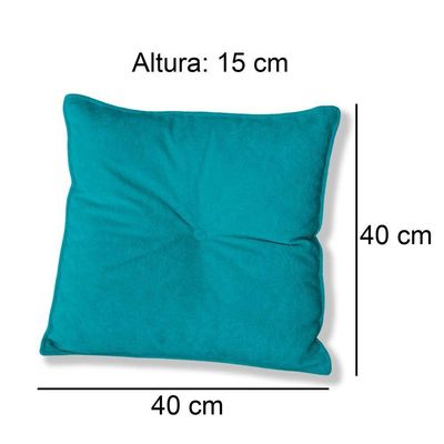 Kit 4 Almofadas Quadradas Tina Com Botão Central Veludo - 7 Decor Azul Turquesa