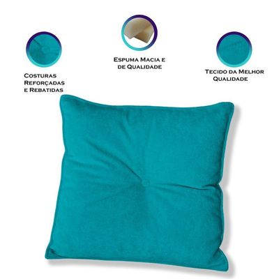 Kit 4 Almofadas Quadradas Tina Com Botão Central Veludo - 7 Decor Azul Turquesa