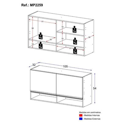 Armário De Cozinha Aéreo 105cm 2 Portas E Nichos Veneza Multimóveis Mp2259 Branco Dourado