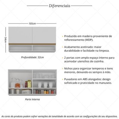 Armário De Cozinha Aéreo 105cm 2 Portas E Nichos Veneza Multimóveis Mp2259 Branco Dourado