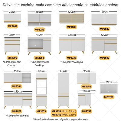 Armário De Cozinha Aéreo 105cm 2 Portas E Nichos Veneza Multimóveis Mp2259 Branco Dourado