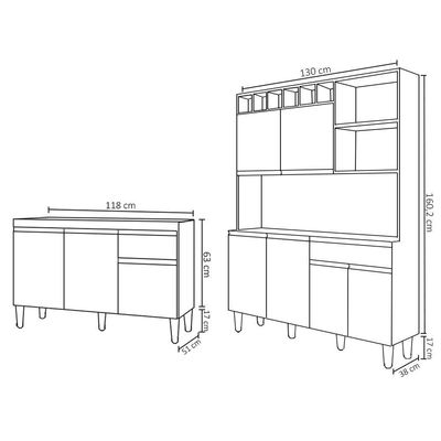 Cozinha Compacta Alice E Balcão Gabinete Sem Tampo Tatiane 120cm Preto - Ajl Móveis