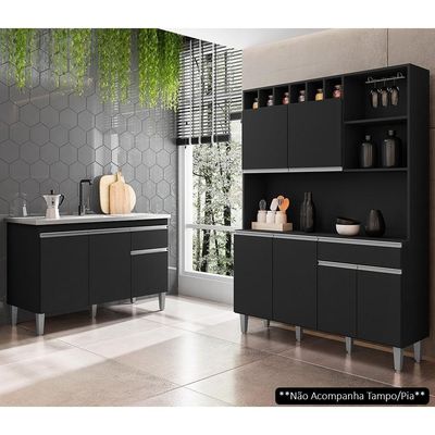 Cozinha Compacta Alice E Balcão Gabinete Sem Tampo Tatiane 120cm Preto - Ajl Móveis