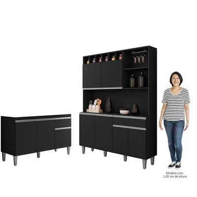 Cozinha Compacta Alice E Balcão Gabinete Sem Tampo Tatiane 120cm Preto - Ajl Móveis