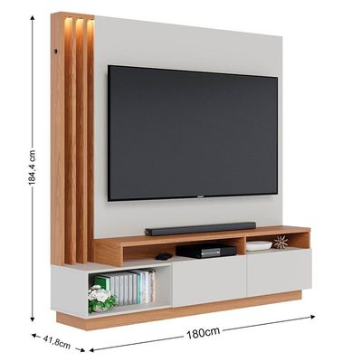 Estante Home Theater Para 75 Pol. Com Led 180cm Maitê C05 Off White Matte-freijó - Mpozenato