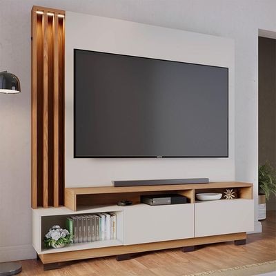Estante Home Theater Para 75 Pol. Com Led 180cm Maitê C05 Off White Matte-freijó - Mpozenato