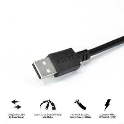 Cabo P- Impressora Usb A 2.0 P- Usb B 3m - Puabm2-3