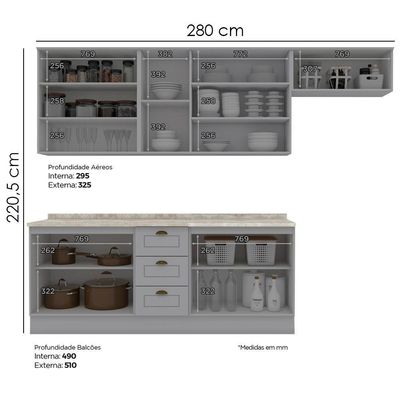 Cozinha Modulada 7 Pecas 280 Cm Ce791 Americana Henn Cinza Calcare