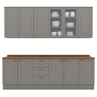 Cozinha Modulada 9 Pecas 240cm Ce856 Americana Henn Cinza Nature