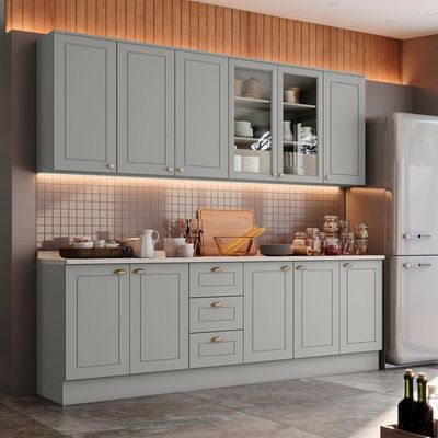 Cozinha Modulada 9 Pecas 240 Cm Ce856 Americana Henn Cinza Calcare
