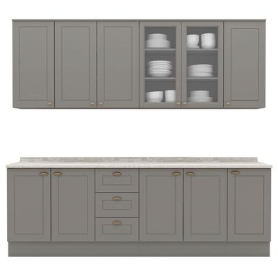 Cozinha Modulada 9 Pecas 240 Cm Ce856 Americana Henn Cinza Calcare