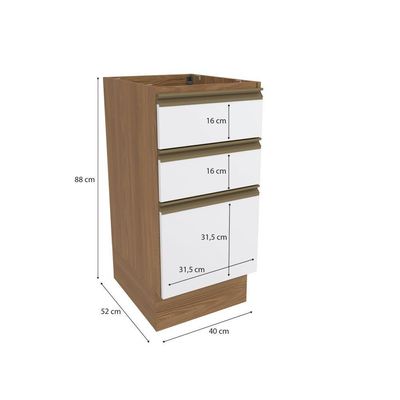 Balcão 3 Gavetas Kappesberg Celeste 100% Mdf Nogueira-branco 40cm
