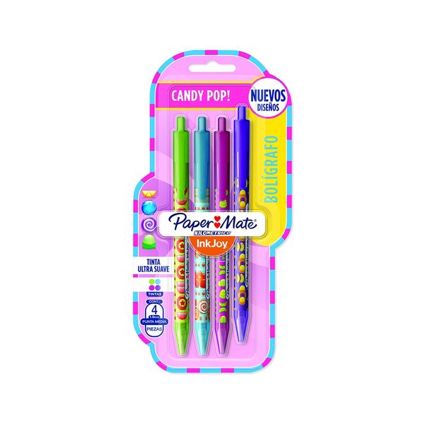 Caneta Esferográfica Papermate Kilométrica Candy Pop Mini Decorada 1.0mm com 4 Cores
