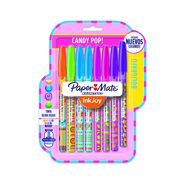 Caneta Esferográfica Papermate KM100 Colors Candy 1.0mm com 8 Unidades