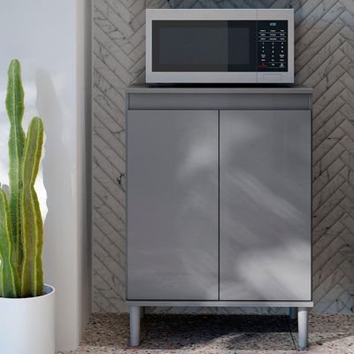 Balcão De Cozinha Com Tampo 2 Portas 61cm Italy Cinza - Ej Móveis