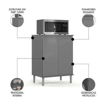 Balcão De Cozinha Com Tampo 2 Portas 61cm Italy Cinza - Ej Móveis