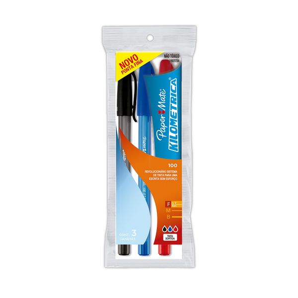 Caneta Esferográfica Papermate Km 100 Retrátil 0.7mm 3 Cores - Item Sortido