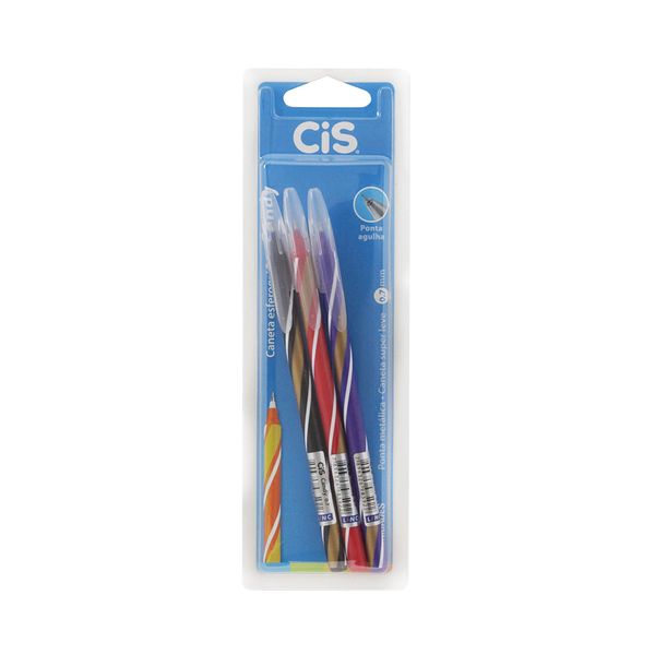Caneta Esferográfica Cis Candy Listras 0.7mm com 3 Unidades Cores Diversas - Item Sortido