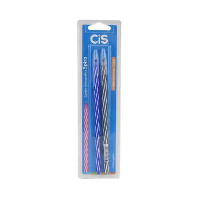 Caneta Esferográfica Cis Spiro Listras Colors 0.7mm com 2 Unidades, 1 Azul e 1 Preta