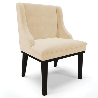 Kit 6 Cadeiras Estofadas Para Sala De Jantar Base Fixa De Madeira Preto Lia Suede Bege - Ibiza
