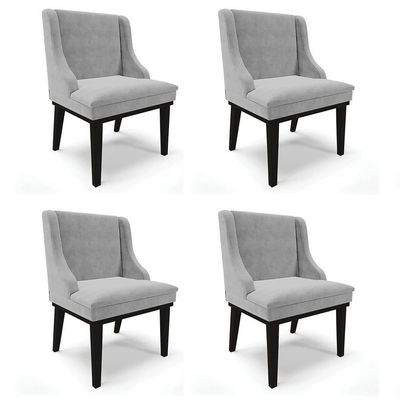 Kit 4 Cadeiras Estofadas Para Sala De Jantar Base Fixa De Madeira Preto Lia Suede Cinza - Ibiza