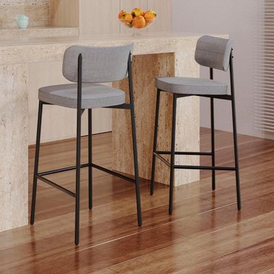Banqueta Alta Bar Estofada Kit 2 Ella M25 Linho Cinza Cl - Mpozenato