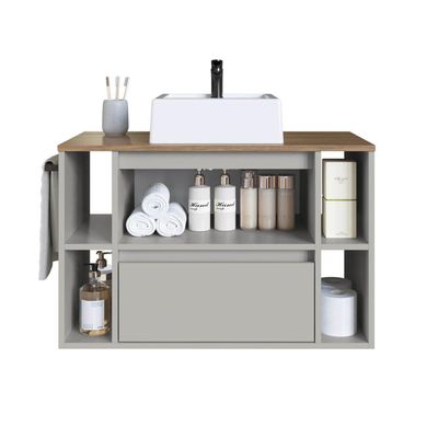 Gabinete Suspenso 80cm Mel Arena Com 4 Nichos Gaveta E Cuba BH8010MACUBA