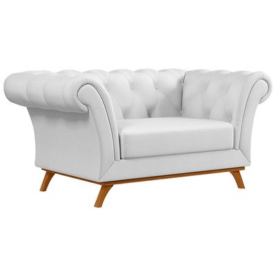 Sofá para Sala de Estar 150cm 1 Lugar Base Madeira Império C-12 Corano Branco - Domi