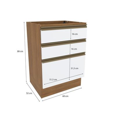 Balcão 3 Gavetas Kappesberg Celeste 100% Mdf Nogueira-branco 60cm