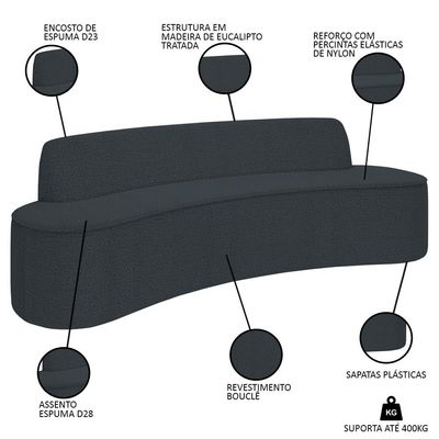 Sofá 4 Lugares para Sala de Estar Living 260cm Koane D06 Bouclê Cinza Escuro - Mpozenato