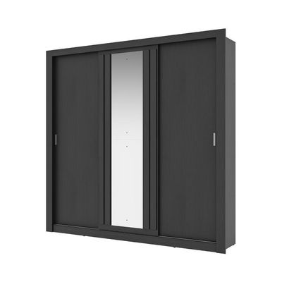 Guarda Roupa Casal 3 Portas Doha Lux 2 Gavetas Carraro Ripado Preto Touch