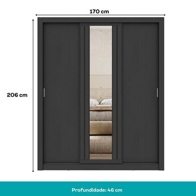 Guarda Roupa Casal 3 Portas Doha Lux 2 Gavetas Carraro Ripado Preto Touch
