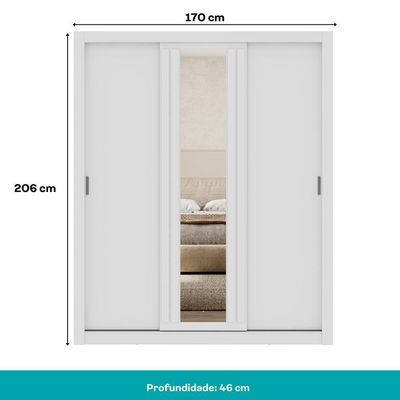 Guarda Roupa Casal 3 Portas Doha Lux 2 Gavetas Carraro Ripado Branco
