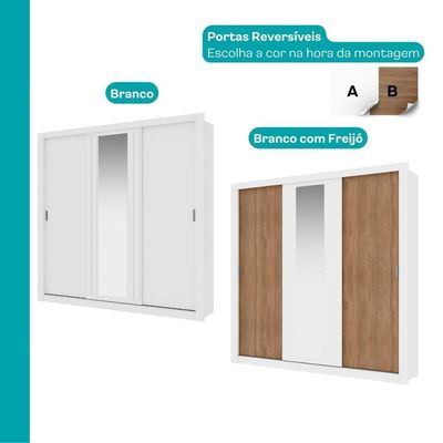 Guarda Roupa Casal 3 Portas Doha Lux 2 Gavetas Carraro Ripado Branco