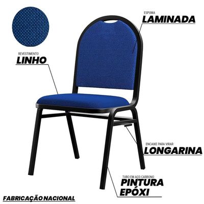 Kit 4 Cadeiras Hoteleiras Auditório Empilhável Linho M23 Azul - Mpozenato