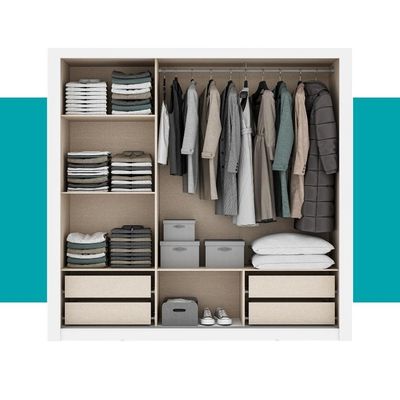 Guarda Roupa Casal 3 Portas Doha Lux 4 Gavetas Carraro Ripado Branco