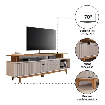 Rack Para Tv Até 75 Nt1385 Ripado Off White-freijó Notável Móveis Off White-freijó