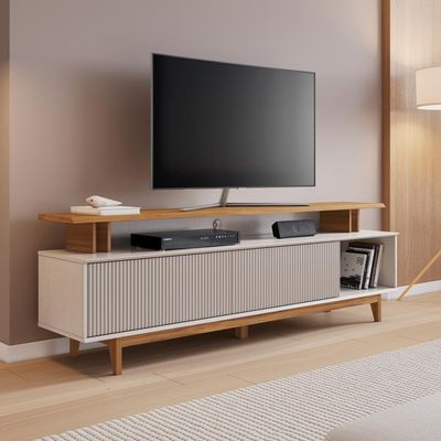 Rack Para Tv Até 75 Nt1385 Ripado Off White-freijó Notável Móveis Off White-freijó