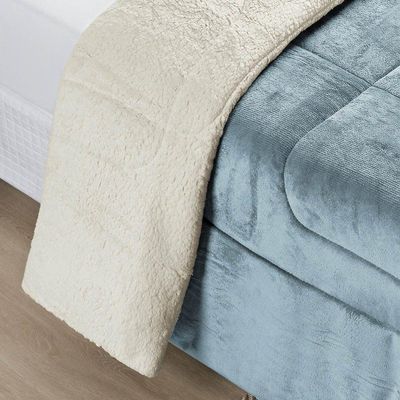 Coberdrom Casa Scarpa Apollo King Sherpa Pele De Carneiro + Manta Flannel - Azul Quartzo